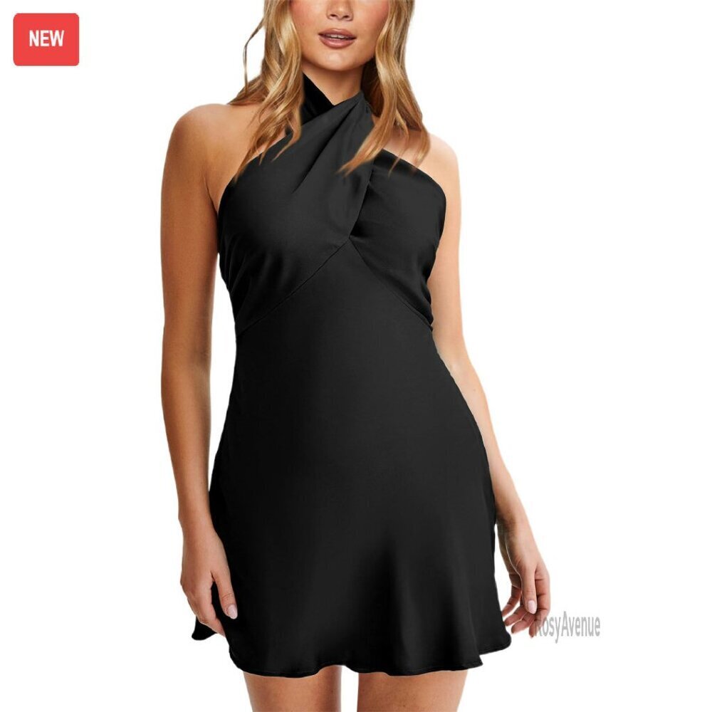 Satin Halter Mini Dress Criss Cross Backless Formal Cocktail